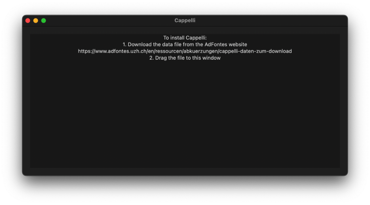 Cappelli window before the data file is installed