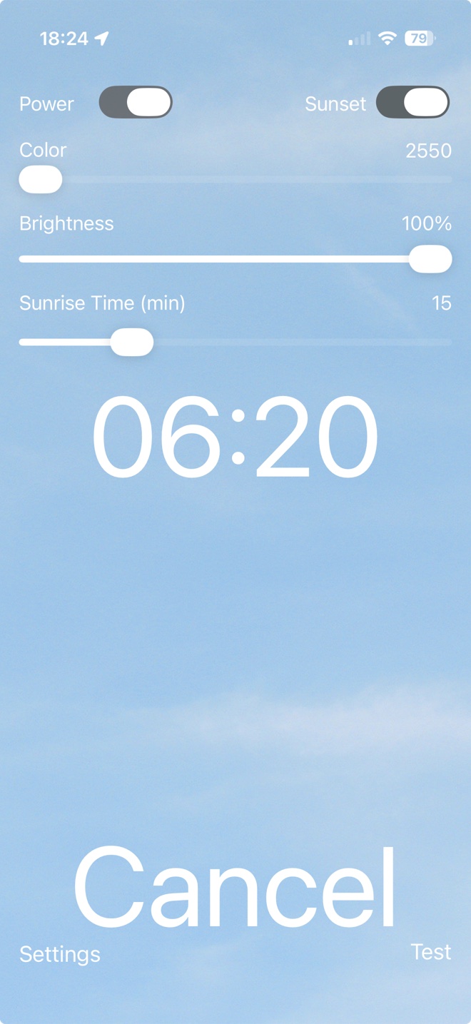 SunriseSimulator running on an iPhone