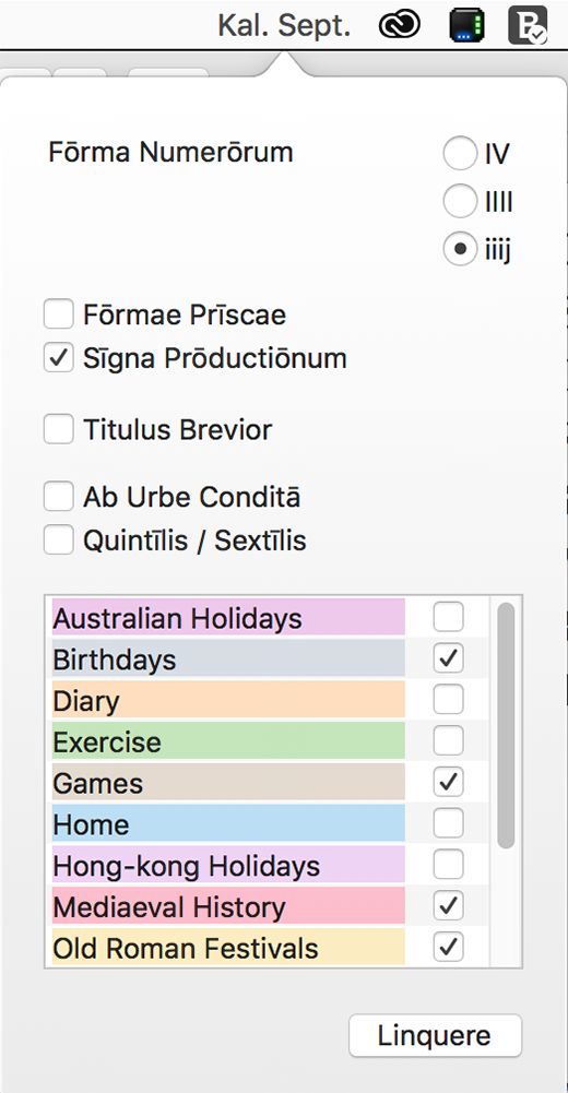 The LatinCalendar preferences window